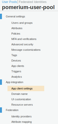 AWS Cognito Side Menu