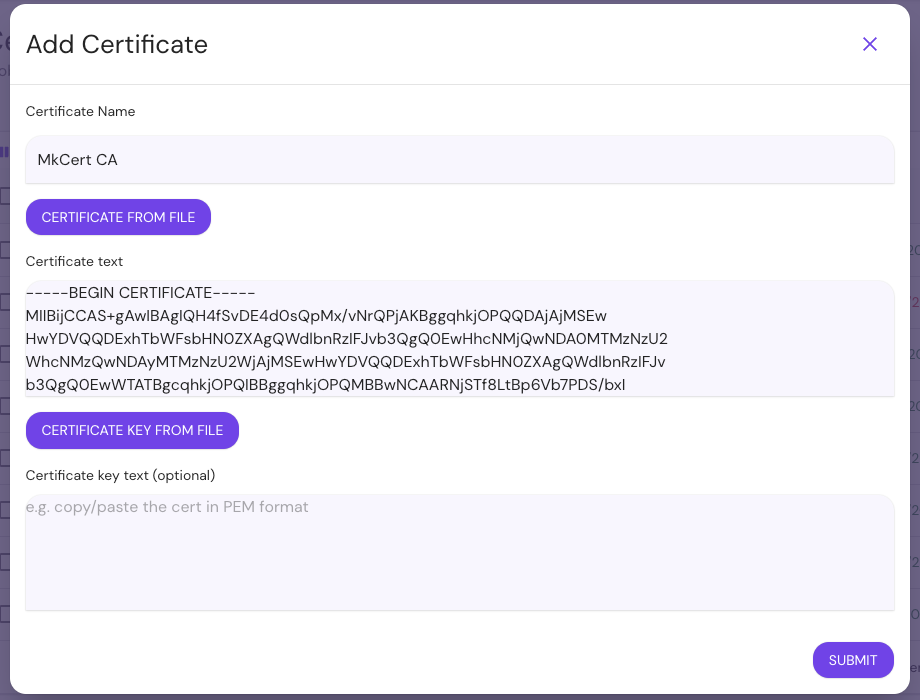 Importing the mkcert root CA into the Enterprise Console