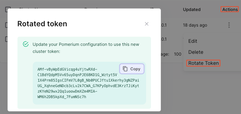 Rotating the cluster token in the Zero Console